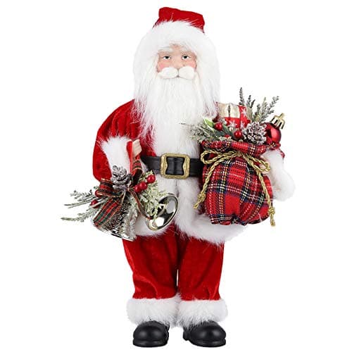 Image of AGM Santa Claus Figurine Standing Santa with Gift and Christmas Bells Classic Christmas Tree Home Decoration