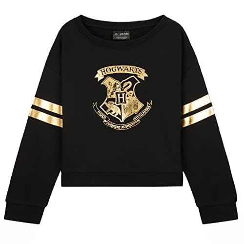 Image of Harry Potter Girls Sweatshirt, Soft Cosy Hogwarts Crew Neck Jumper - Gifts for Girls (Black, 13-14 Years)
