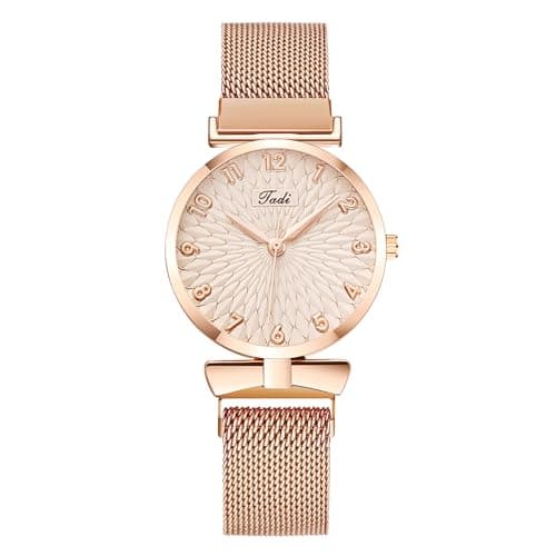 Image of OFFCUP Women's Quartz Watch, Stainless Steel Mesh Strap Ladies Watches, Analog Quartz Watches with Rhombus Lattice Dial, 3 Hand, Premium Fashion Wrist Watch for Women Ladies Girls