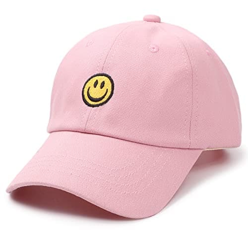 Image of SONMONY Smile Face Toddler Baseball Cap Boy Baseball Hats Kids Washed Funny Hats Adjustable Cute Caps for 3-12 Years, Pink, One Size