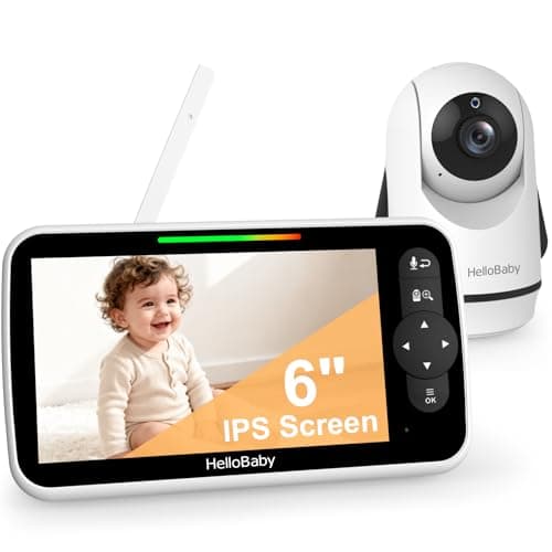 Image of HelloBaby 6-Inch Video Baby Monitor, Large Screen with Camera and Audio, 4000mAh Battery and ECO Mode, Night Vision, No-WiFi, 2-Way Talk and 8 Lullabies, Remote Pan-Tilt-Zoom Camera