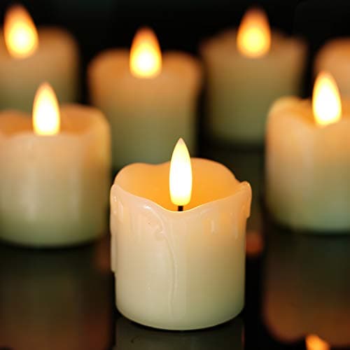 Image of Homemory Real Wax Battery Operated Tea Light Candles with Timer, 5X5CM,300+Hour Realistic Black Wick Battery Operated Candles, Set of 6 for Wedding, Party and Holiday Decoration (Battery Included)