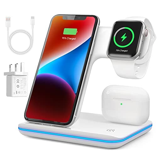 Image of 3 in 1 Wireless Charging Station, Wireless Charger Docking Station for iPhone 16/15/14/13/12/11/XR/XS/and Apple Watch 8/7/6/5/4/3/2/SE, Charging stand for AirPods 1/2/3/ Pro/Pro 2 with Lightning Port