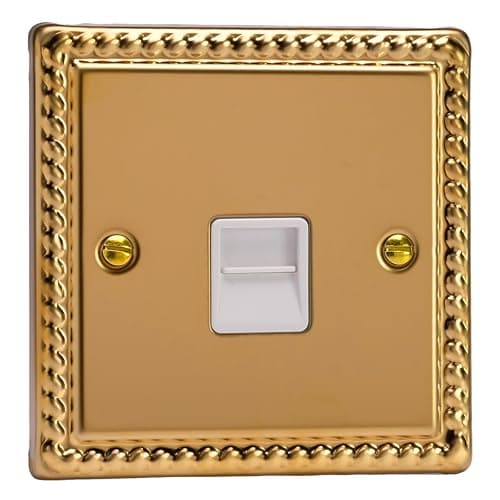 Image of Varilight Single Telephone Socket - Classic Georgian Brass With White Insert, XGTMW