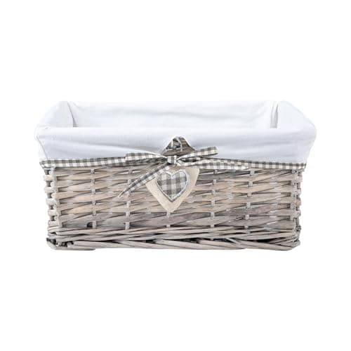 Image of Natural Wicker Storage Basket with Lining Hamper Baskets for Gifts Empty Baskets for Shelves (Grey Washed, Large)