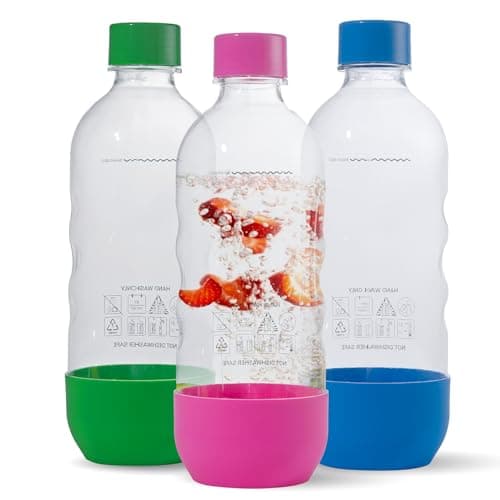 Image of Replacement Carbonating Sparkling Water Bottles for SodaStream - 1 Liter, BPA-Free & Leak-Proof (Compatible with Fizzi, One Touch, Jet, Source, Play, Genesis, Power Models) - 3-Pack (Multi)