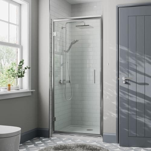 Image of Diamond® 1000mm Hinged Shower Door for Wet Room Cubicle Enclosures, 8mm Toughened Safety Glass Space Saving, Framed, Polished Chrome