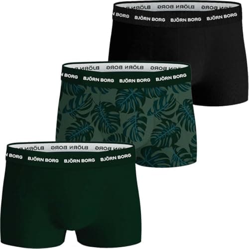 Image of Björn Borg Men's Cotton Stretch Trunks 3-Pack – Soft Breathable Underwear with Logo Waistband (UK, Alpha, M, Regular, Regular, Blue, Tulip Print)