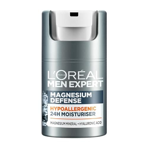 Image of L'Oreal Men Expert Sensitive Skin Moisturiser, Magnesium Defence, Hypoallergenic 24H Daily Mens Moisturiser, With Magnesium Mineral And Hyaluronic Acid, 50ml