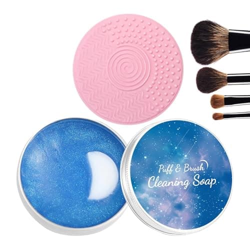 Image of Makeup Brush Cleaner Soap - Silicone Cleaning Pad, Solid Makeup Brush Cleaning Soap for Deep Clean of Brushes Sponges & PowderPuffs | Home Travel Salon Vanity Cosmetic Tool Cleaner Kit