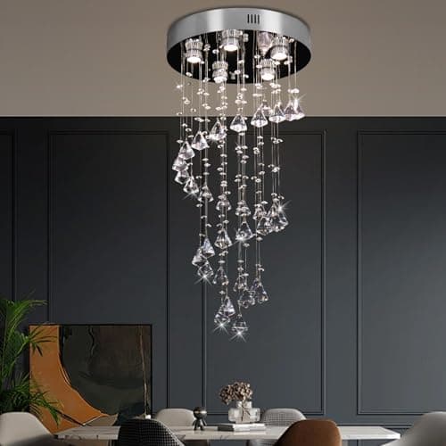 Image of FRIXCHUR Modern Crystal Chandelier Ceiling Light Spiral Raindrop Flush Mount 5-Light GU10 Ceiling Lamp for Living Room Bedroom Dining Room Foyer Staircase (Bulbs Not Included)