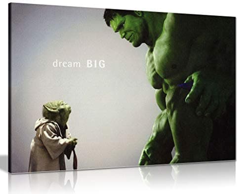 Image of Panther Print, Canvas Wall Art, Yoda and the Hulk Comic Book Movie, Avengers Superhero Picture Prints, Print for Special Occasions (36x24 Inch)