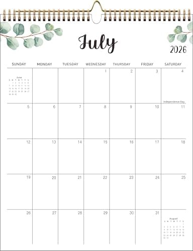 Image of Calendar 2026-2027, 18 Month Wall Calendar from January 2026 to June 2027, 14.5" x 11.6" Binding Hanging Wall Calendar for Home School or Office, Green Leaf
