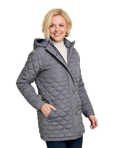 Image of Amber Ladies Quilted Water-Resistant Jacket with Detachable Hood Adjustable Cuffs & Secure Pockets Grey 12