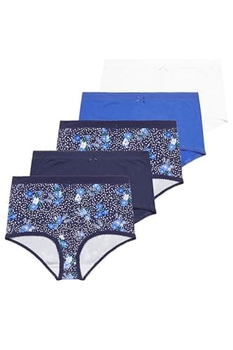 Image of Yourset 5 Pack Curve Blue Floral Butterfly Print Full Briefs - Women's - Plus Size Curve