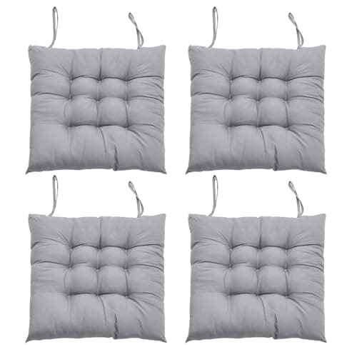 Image of DKIEI Seat Pads for Dining Chairs Set of 4, 40 x 40cm Comfortable Dining Chair Cushions, Kitchen Chair Cushions with Ties for Garden Living Room Garden Office Patio, Grey