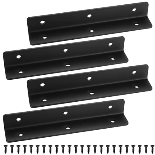 Image of 4 Pcs Angle Brackets for Wood, Corner Brackets for Raised Garden Bed, Black Metal L Brackets for Gardens, Fixing Repairing Jointing Furniture Shelves Cabinets, 190x30x30mm, Screws Included