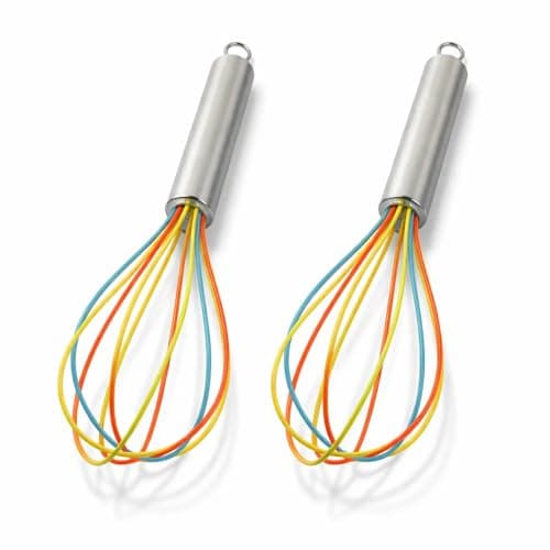 Image of 2 Pack Silicone Whisk Set – 25cm Rainbow Balloon Whisks, Non-Stick & Heat-Resistant Egg Beaters for Mixing, Cooking, Baking, and Hot Chocolate