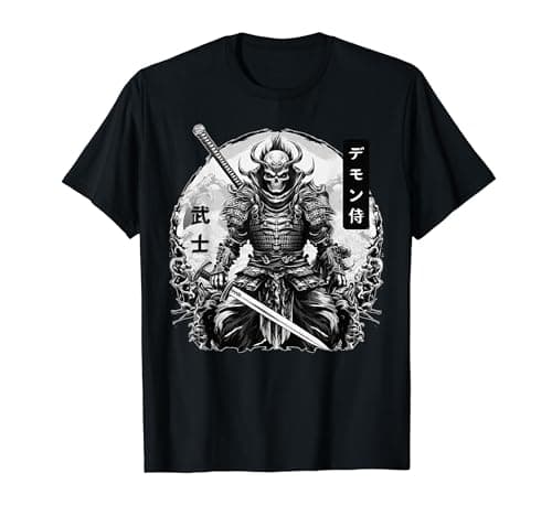 Image of Demon Samurai Warrior Skeleton Japanese Kanji T-Shirt