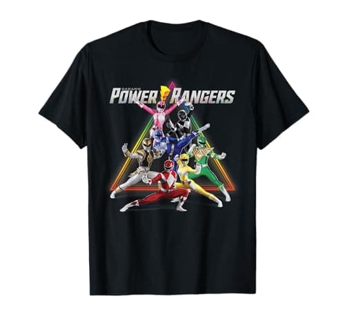 Image of Power Rangers Rainbow Pyramid Retro Action Portrait T-Shirt