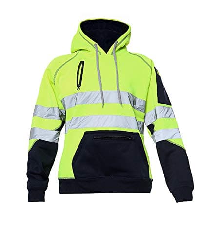 Image of Hi Vis 3 Zips Hoodie High Visibility Reflective Tape Band Work Fleece Safety Hooded Top Phone & ID Pockets Pullover Hood SweatShirts Jacket Warm Security Plus Sizes Small - 5XL (4XL, Yellow Pullover)