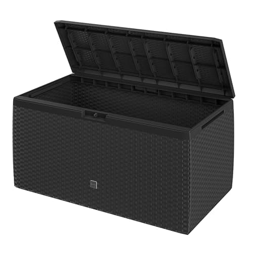 Image of CASARIA® 290 Litre Garden Storage Box | Plastic Outdoor Tool Chest on Wheels | Lockable | Parcel Box | Log Store | Weatherproof | Rattan Effect | 117x47x60cm | Anthracite