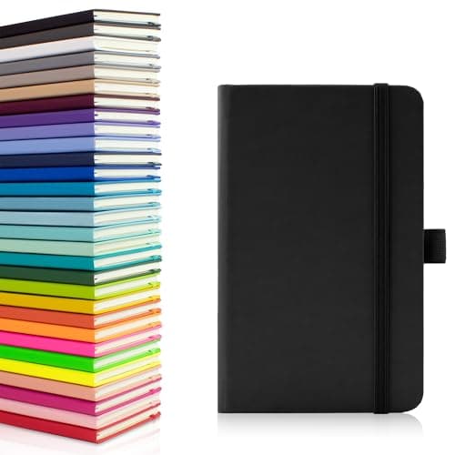 Image of Notes London Eco A6 Notebook with Lined Pages, Pen Loop, Ribbon, Date Marks and Paper Pocket, Pocket Hardback Journal, Note, sustainably sourced paper (Black)