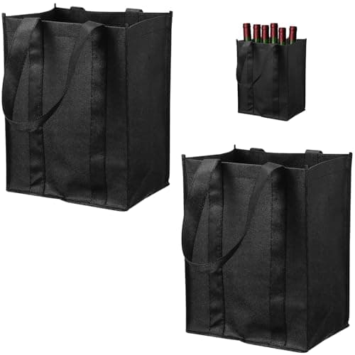 Image of Leogony 2PCS Wine Bottle Carrier 6 Bottles, Champagne Storage Bag, Black Reusable Felt Gift Bags (31 X 25 X 18cm)