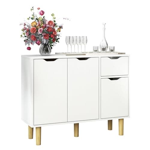 Image of Panana 2 Door 2 Drawer Sideboard with Wooden Legs Living Room Side Table Storage Cabinet (White)