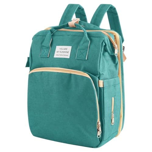Image of BREEZENEST Multifunctional Baby Changing Backpack – Waterproof Oxford Cloth Diaper Bag with Insulated Bottle Pocket, Multiple Compartments & Changing Mat (Green)