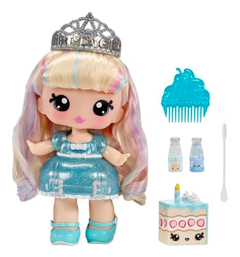 Image of Yummiland Large Doll and Num Nom Lipgloss Pet - Callie Birthday Cake and Sprinks - Scented Character Doll with DIY Lipgloss Kit - Suitable for Kids Ages 4+, Blue