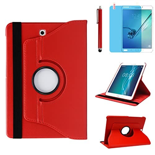 Image of Case for Samsung Galaxy Tab S2 8.0 inch 2015 (SM-T710 SM-T713 SM-T715),360 Degree Rotating Stand Case Smart Protective Cover,With Stylus Pen,Screen Film (Red)