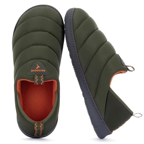 Image of RockDove Men's Pufflite Two-Tone Quilted Loafer Slipper with Indoor/Outdoor Sole, Size 8 UK Men, Hunter Green