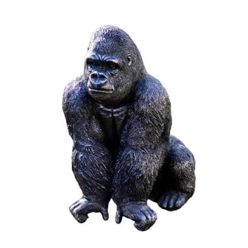 Image of Darthome Bronze Great Gorilla Garden Ornament, Large Resin Ape Statue, Black Bronze Finish, Weatherproof Outdoor Lawn Patio Decor, 23x27x17cm