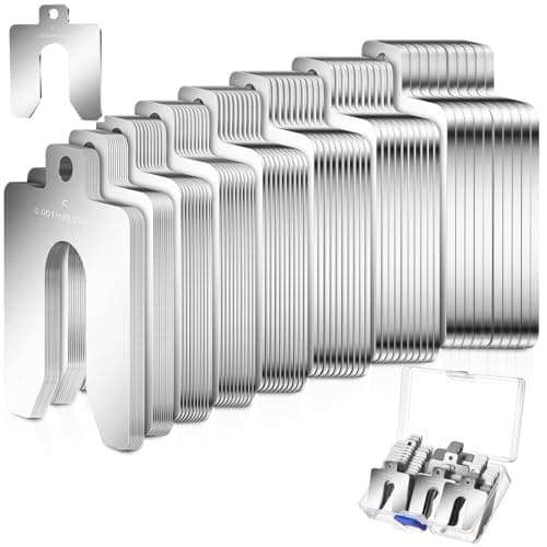 Image of Shimeyao 80 Pcs, Size C 4" x 4" Shim Kit 304 Stainless Steel Slotted Shim with Transparent Storage Box Assortment Metal Shims for Leveling Shop Kit Replacement Pack