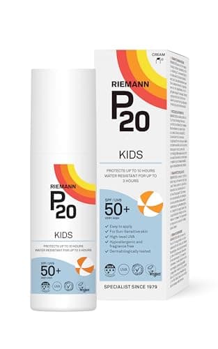 Image of Riemann P20 Sun cream/lotion for Kids (+1 yr) SPF50+. All day long, Once a day, Hydrating, Absorbs Fast, Long lasting, 5*UVA & UVB, protects up to 10hrs, water resistant up to 3hrs, no Octocrylene.
