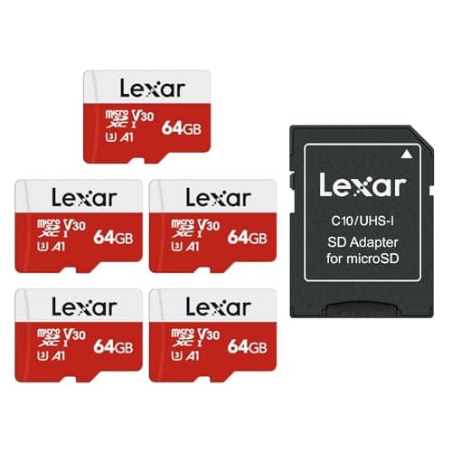 Image of Lexar Micro SD 64GB 5PK, MicroSD Card up to 100MB/sec(R), MicroSDXC Memory Card with SD Adapter, A1, U3, C10, V30, Micro SD Card Pack of 5