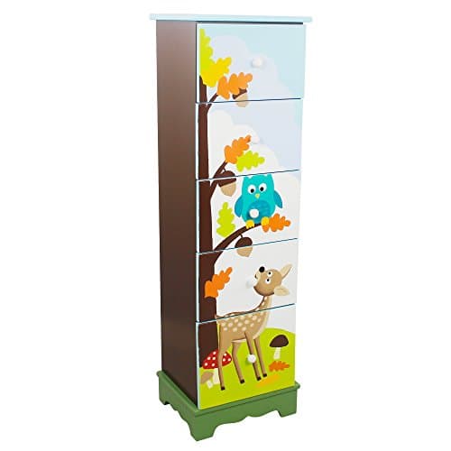 Image of Fantasy Fields - Enchanted Woodland themed Wooden 5 Drawer Storage Unit Cabinet for Kids | Hand Crafted & Painted Details | Child Friendly Water-based Paint