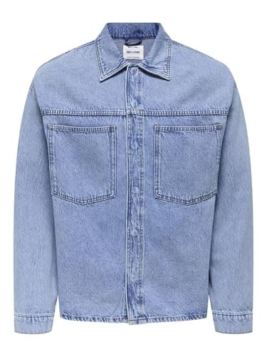 Image of ONLY & SONS Male Denim Jacket Onsemil Denim Jacket, Medium Blue (Medium Blue Denim), M