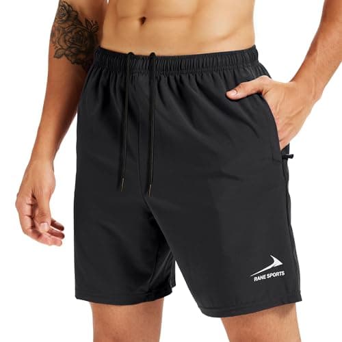 Image of Men's Sports Shorts with Zipper Pockets - Lightweight, Breathable, Ideal for Running, Gym, Outdoor Activities Black M