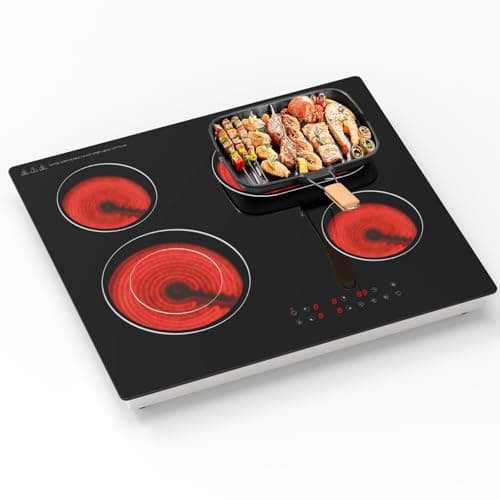 Image of Nardea 4-Zone Electric Ceramic Hob 6700W, Built-In Touch Control Cooktop, Universal Cookware Compatibility, Black Glass, Timer, Child Lock,Touch Control Electric Ceramic Cooktop