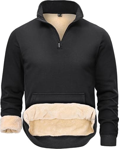 Image of Peakwell Men's Quarter Zip Thermal Sweater Warm Winter Pullover Hoodie Fleece Shirts Sherpa-Fleece-Lined, Black, L