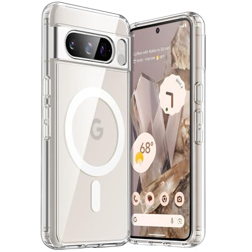 Image of JETech Magnetic Case for Google Pixel 8 Pro 6.7-Inch 2023, Compatible with MagSafe Accessories, Shockproof Protective Phone Cover, Non-Yellowing Hard Clear PC Back (Clear)
