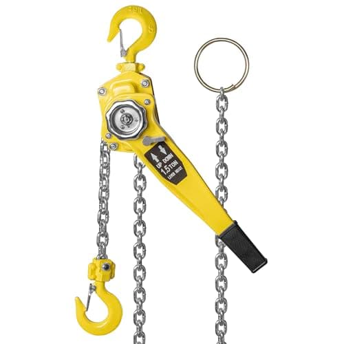 Image of 1.5 Ton Manual Lever Chain Hoist, Lift Lever Block Chain Hoist with 3300Lbs Capacity, 3M(10ft) Lift Height, Hand Chain Hoists Ratchet Pulley System for Warehouse, Garage, Construction, Yellow
