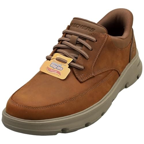 Image of Skechers Men's Arch Fit Garza Rowan Slip-On Sneakers, Dark Brown Leather/Synthetic, 10 UK