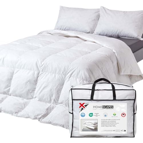 Image of HOMESCAPES Double Duvet 4.5 Tog, Luxury Ethical Goose Feather & Down Quilt, Anti Allergy 100% Cotton Cover Down-Proof Summer Bed Duvets, Washable, RDS & OEKO-TEX Certified
