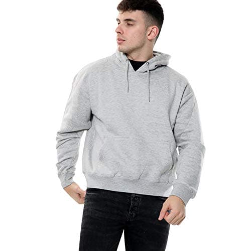 Image of True Face Mens Hoodie Pullover Classic Hooded Fleece Top Plain Ribbed Cuff Long Sleeve Sweatshirt Pull Over Jumper Hoody Top Grey - 320GSM XL