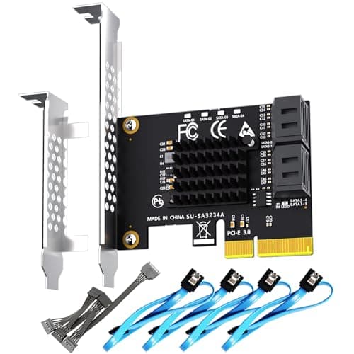 Image of GLOTRENDS SA3234-C 4-Port PCIe X4 SATA Expansion Card with SATA and Power Cables, Compatible with Windows,Linux,Mac OS,NAS
