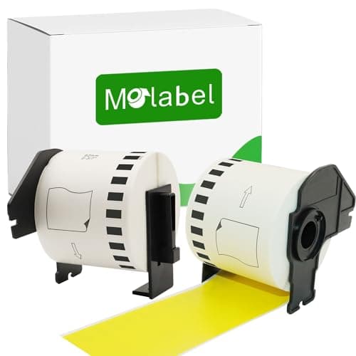 Image of Molabel 2 Rolls DK44605 DK-44605 Yellow 62 mm x 30.48 m Reusable Continuous Labels Compatible with P-Touch QL-500 QL-550 QL-570 QL-700 QL-720NW QL-1050 QL-1100 QL-1110NWB QL-800 QL-810W QL-820NWB