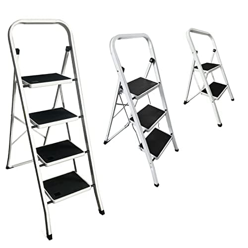 Image of Folding Ladder 2 Step Heavy Duty Steel Stepladders 2 Tread Foldable with Handrail Safety Step Ladder for Indoor Outdoor Household Office Use